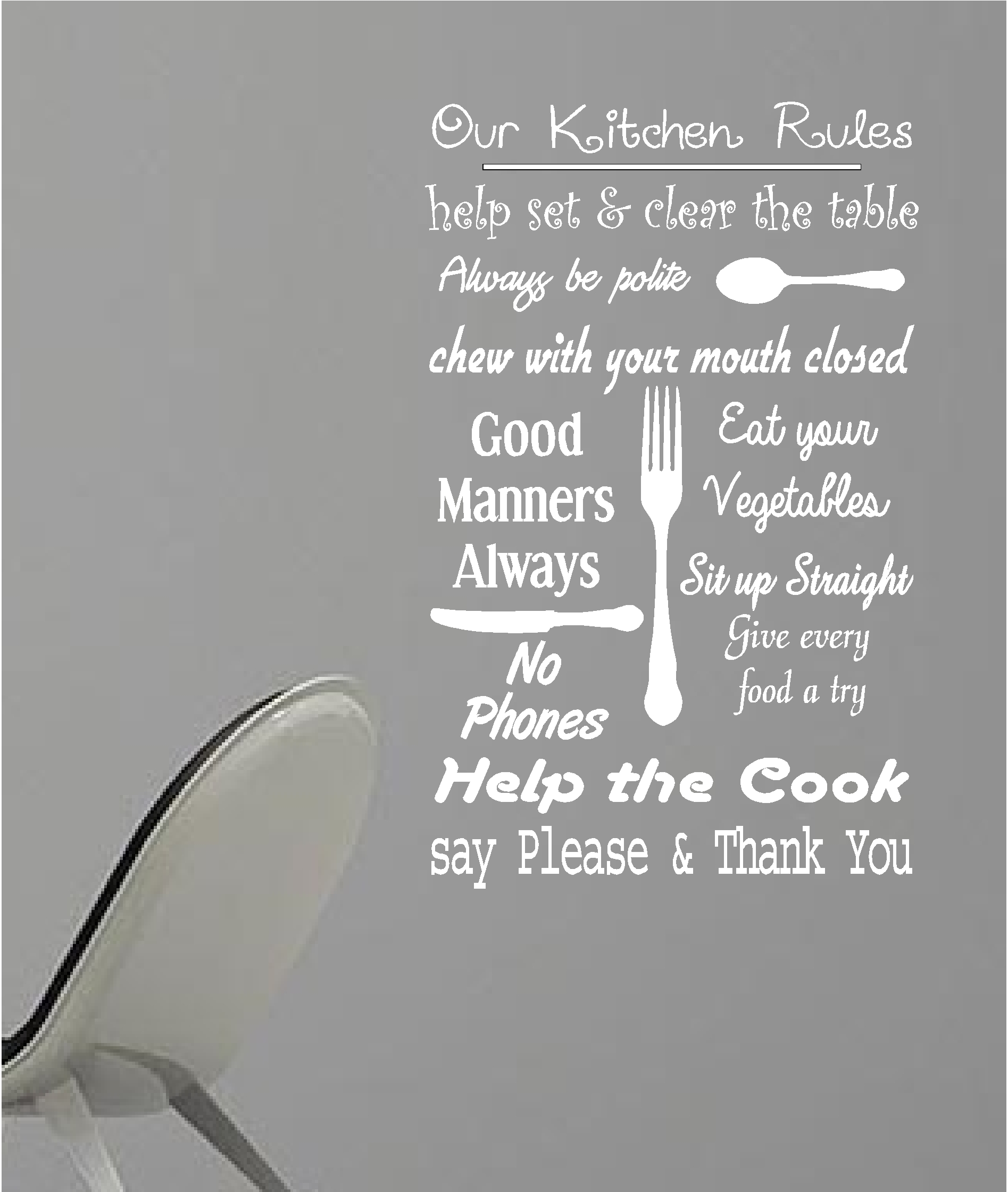 Kitchen Rules Vinyl Wall Art Quote Sticker Dining Food Wine Ebay in Kitchen Rules Wall Art